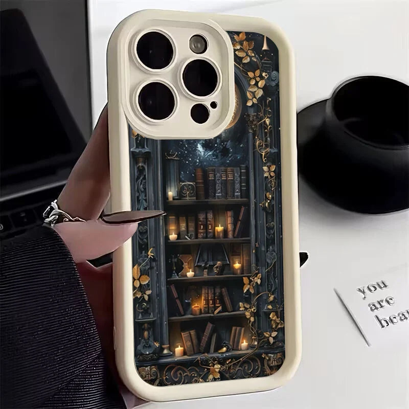 Moonlight Bookshelf iPhone Case – Shockproof Bumper for iPhone 11-17 Pro Max