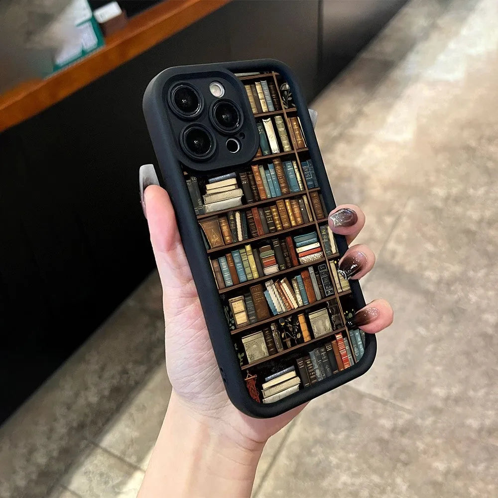 Bookshelf Pattern Soft Shockproof iPhone Case – Compatible with iPhone 11 to 17 Pro Max
