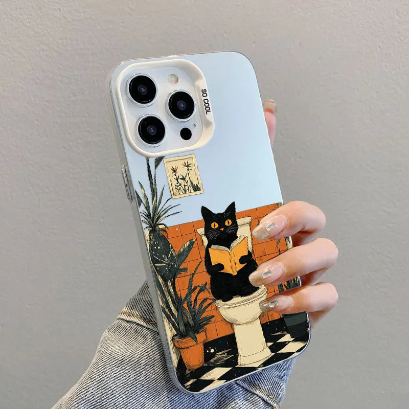 Black Cat Bathroom Reader iPhone Case – Shockproof Cover for iPhone 11 to 16 Pro Max, Mini & Plus