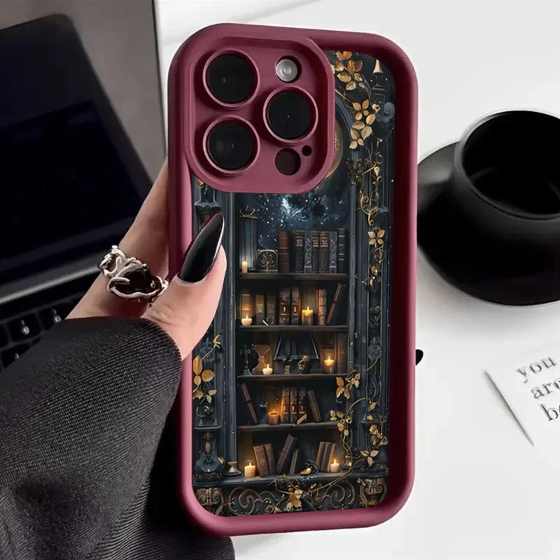 Moonlight Bookshelf iPhone Case – Shockproof Bumper for iPhone 11-17 Pro Max