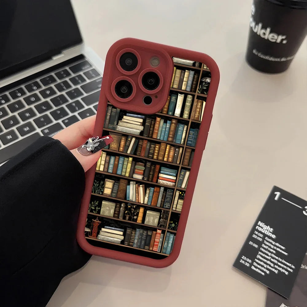 Bookshelf Pattern Soft Shockproof iPhone Case – Compatible with iPhone 11 to 17 Pro Max