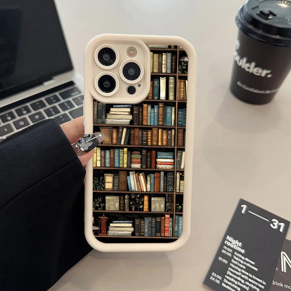 Bookshelf Pattern Soft Shockproof iPhone Case – Compatible with iPhone 11 to 17 Pro Max