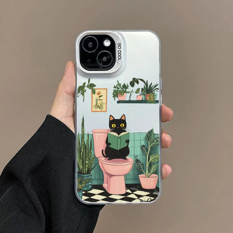 Black Cat Bathroom Reader iPhone Case – Shockproof Cover for iPhone 11 to 16 Pro Max, Mini & Plus