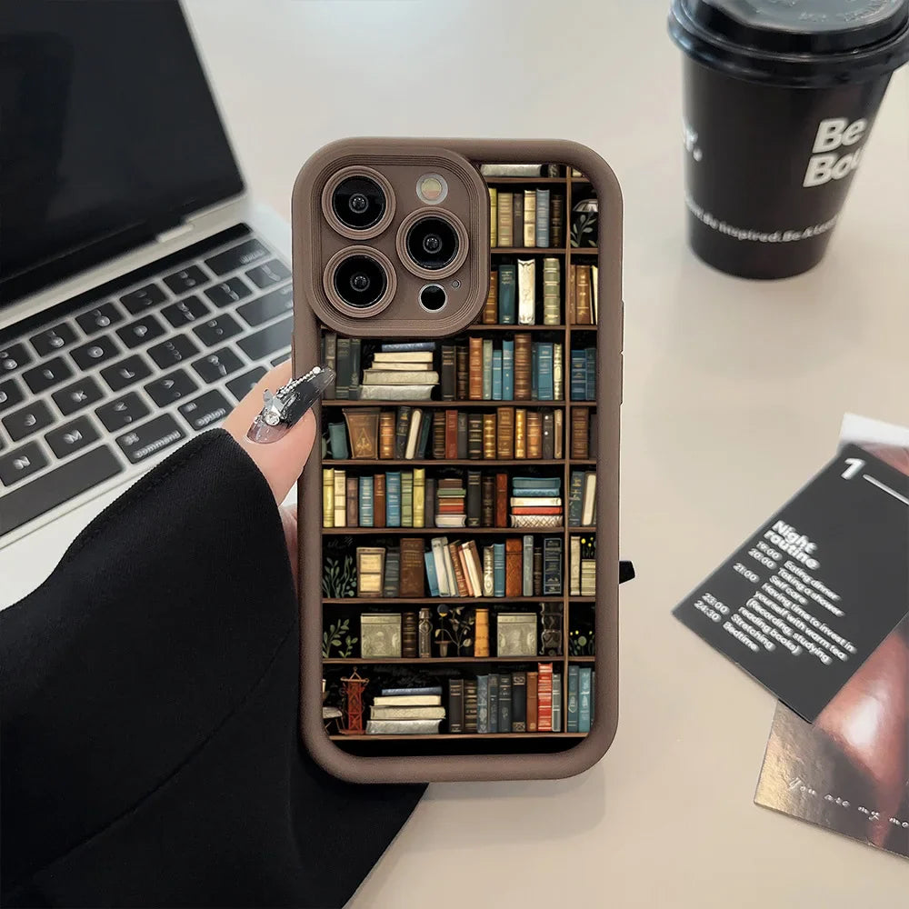 Bookshelf Pattern Soft Shockproof iPhone Case – Compatible with iPhone 11 to 17 Pro Max