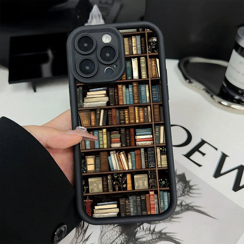 Bookshelf Pattern Soft Shockproof iPhone Case – Compatible with iPhone 11 to 17 Pro Max