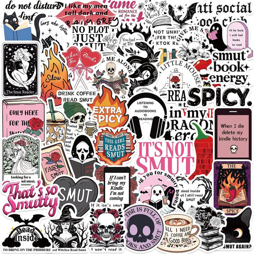 10/50/100pcs Bookish Stickers – Cute & Aesthetic Reader Decals (Includes Smut, Dark Romance & More)
